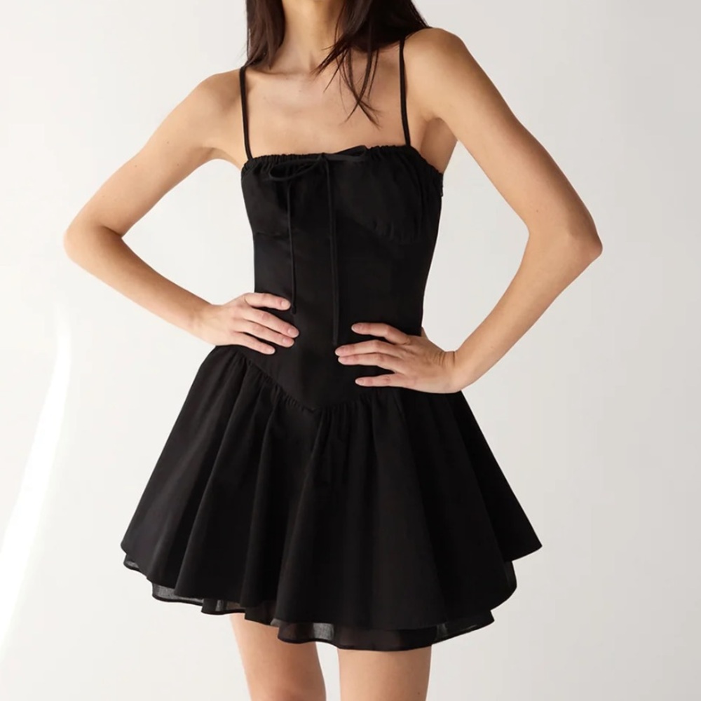NWOT OAK + FORT black cotton poplin corset mini dress